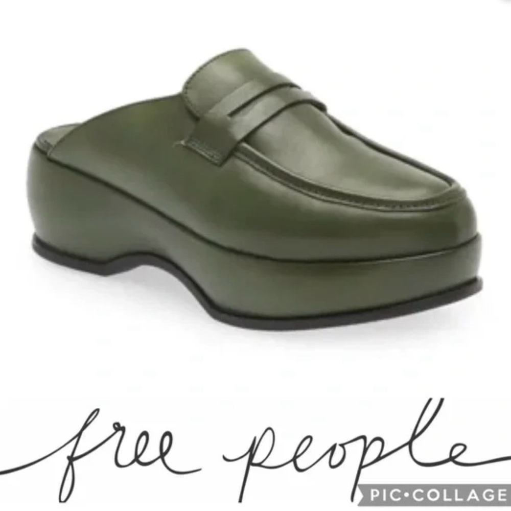 Free People Forest Green Leather Clogs